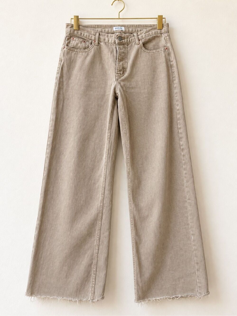 PARKE Low Rise Baggy Wide-Leg Jeans in Camel | Raw Hem, Sz 30, $220 G45